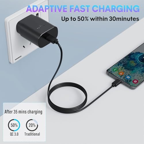 25 W Dual-Pack Type C Fast Charger with USB C Cable – Power Up Your Samsung Galaxy S24/S23/S22/S21/S20 & i Phone 16/15 – Efficient Rapid Charging for Home & Travel – Compact & Durable Power Solution for On-the-Go Charging
