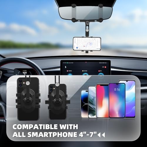 Transform Your Driving Experience with the SXhyf Rotatable Rear View Mirror Phone Holder – Adjustable Car Mount for i Phone 11-14 Pro Max & Samsung Devices – Seamless Compatibility, Enhanced Safety, and Effortless Access to Navigation & Calls