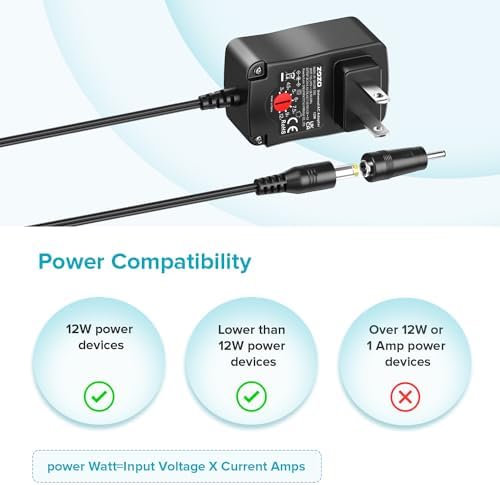 Universal 12 W AC/DC Power Supply Adapter with 8 Interchangeable Tips – Versatile Multi-Voltage Charger for Routers, CCTV, LED Strips, and More – Adjustable 3 V-12 V Output for Optimal Device Compatibility and Performance