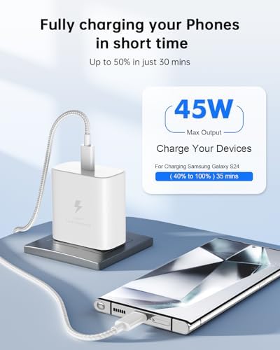 Universal 30 W USB-C Fast Charging Adapter with 6 ft Type C Cable – Optimized for Google Pixel 8/7/6/5 Series, i Phone 15/Pro/Pro Max, and Galaxy S25/S24/S23 – Compact Wall Charger for Effortless Power Delivery and Enhanced Device Compatibility