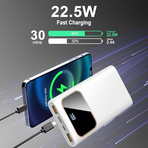 High-Speed 10000 m Ah Portable Power Bank with Dual USB-C Fast Charging – 22.5 W Battery Pack for Smartphones & USB Devices, LED Display, PD 3.0 & QC 4.0 Compatible, Ideal for Travelers & On-the-Go Users