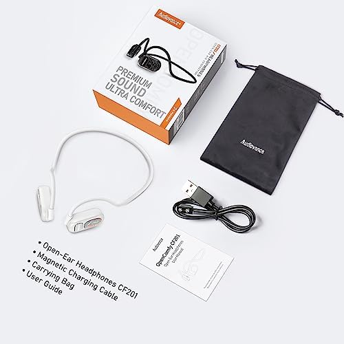 Revolutionize Your Workout with Open Comfy CF201 Bluetooth Headphones – Lightweight Open-Ear Design for Ultimate Ambient Awareness and Premium Sound – Perfect Wireless Earbuds for Running, Gym, and Outdoor Adventures – Sleek White Aesthetic for Style and Safety