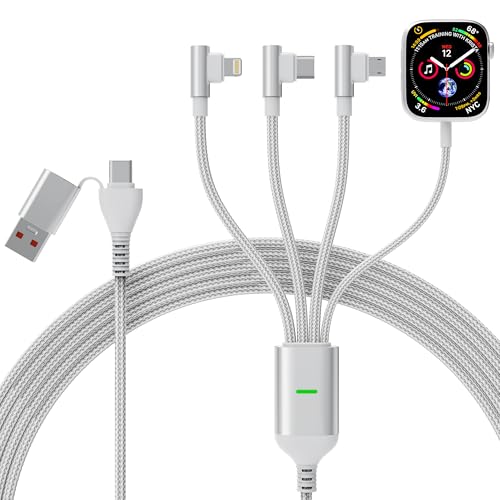 Maximize Device Efficiency with the 10 FT 4-in-2 Multi Charging Cable: Unmatched USB C & Lightning Compatibility for i Phone 15/14, Galaxy S23, and Apple Watch – Experience 100 W Fast Charging with Innovative 90-Degree Connector for Effortless Connectivity Across All Your Gadgets