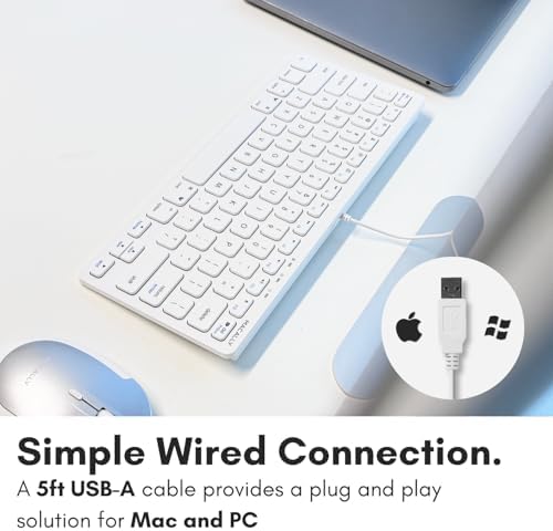 Compact Macally Wired Keyboard for Mac and Windows – Sleek USB Mini Keyboard with 78 Scissor Switch Keys – Effortless Plug and Play Design for Enhanced Typing Speed – Ideal Space-Saving Solution for Modern Workspaces – Durable Aluminum Finish for Long-lasting Performance and Style