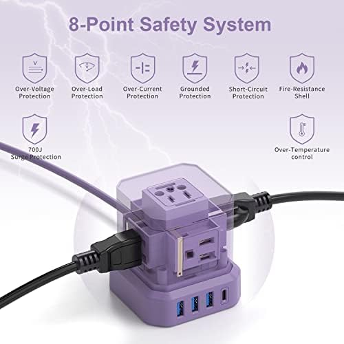 TOPREK 10 FT Power Strip with USB-C Fast Charging (3.0 A) – 5 AC Outlets & 4 USB Ports Surge Protector for Home, Office & Travel – Compact Desk Charging Station with Enhanced Surge Protection (700 J) for All Devices