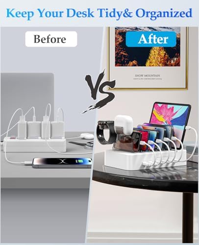 Ultimate 100 W Multi-Device Charging Station – Fast USB-C Dock for i Phones, Androids, i Pads, Kindles & Smartwatches – Sleek Organizer with Intelligent Charging for Home & Office Efficiency