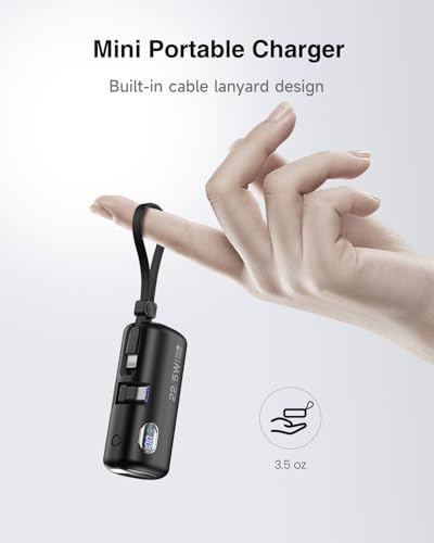 Compact 5000 m Ah Mini Power Bank with Integrated Foldable USB-C Connector – 22.5 W Fast Charging Portable Charger for i Phone 16/15/14/13/12/11, Samsung, Huawei, i Pad & More – Ultimate Solution for On-the-Go Power and Convenience