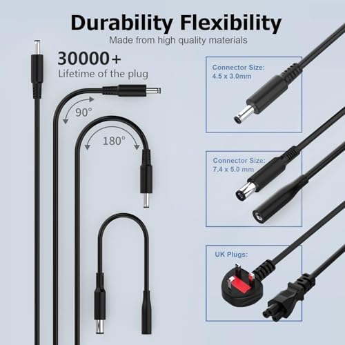 High-Power 130 W USB-C Charger for Dell Laptops – Fast Charge Your XPS 15, 17, Precision & Latitude Models with Ultimate Compatibility and Safety Assurance, Includes Power Supply Cord for Efficient Recharging