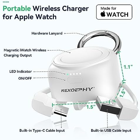 Compact Magnetic Portable Charger for Apple Watch – 1200 m Ah MFi Certified Power Bank with Built-In Cable, Keychain Design for Effortless Travel, Compatible with Series 9/8/7/6/5/4/3/2/SE/Ultra – Reliable Wireless Charging Solution for On-the-Go Lifestyle