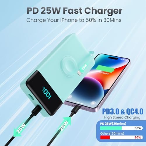 High-Capacity 10800 m Ah Portable Power Bank with Integrated Charging Cables & Wireless Apple Watch Dock – 25 W Quick Charge Solution for i Phone 16/15/14/13/12 & Android Devices – Sleek Pink Design for Effortless Travel – Enhanced Safety Features for Optimal Device Protection