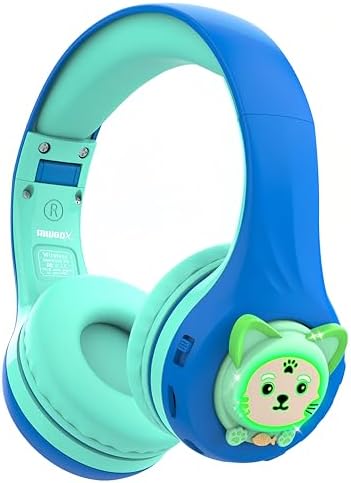 Riwbox CB-7 S Wireless Kids Headphones – Safe & Stylish Audio for Young Listeners with Adjustable Volume Control (74/85/95 d B), LED Glow Lights, 50 Hours of Playtime, Bluetooth 5.3 Connectivity, Built-in Microphone & TF Card Slot for School, Travel, and Home Use (Pink & Green) – Ideal for Active Lifestyles