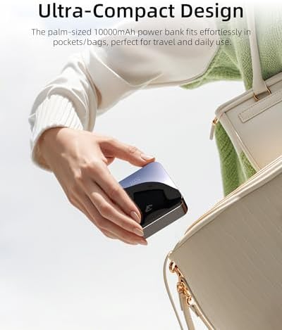 T-CORE 10,000 m Ah Mini Power Bank – Ultra-Compact Fast Charging Portable Charger with Built-in USB-C Cable for Seamless Compatibility with i Phone 15/16 and Samsung Devices – Essential Travel Companion for Camping and On-the-Go Power Solutions