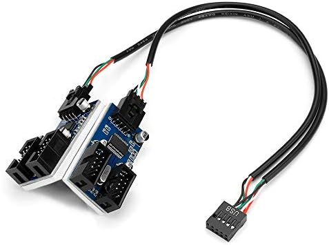 Rocketek USB 2.0 9 Pin Header Male to 4 Female Extension Card – Efficient Motherboard USB Hub Splitter for Enhanced Device Connectivity, High-Speed Data Transfer, and Organized Setup for Fans, RGB Lights, and Wi-Fi Receivers