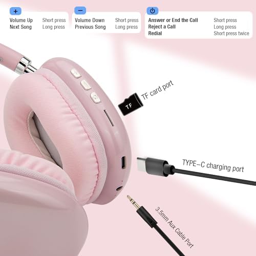 Stylish Pink Over-Ear Bluetooth Headphones – 28-Hour Battery Life with Advanced Microphone for Crystal Clear Calls – Ideal for Music Enthusiasts and Active Lifestyles – Effortless Connectivity with i OS & Android – All-Day Comfort for Extended Use