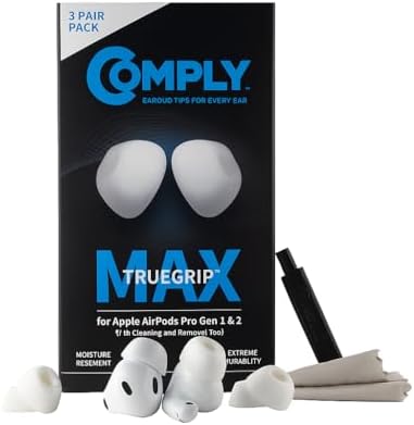 Upgrade Your Listening Experience with Comply Memory Foam Earbud Tips for Apple Air Pods Pro 1 & 2 | Superior Comfort & Secure Fit | Premium Noise Isolation Design | Anti-Slip Technology | Black, Medium (3 Pairs) for Enhanced Sound Quality and Longevity