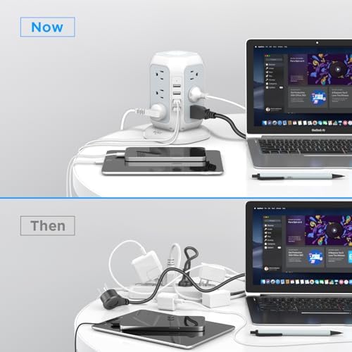 Ultimate Power Strip Tower with USB Ports – Ai Joy 12 AC Outlet Surge Protector and 4 USB Charging Station with 10 Ft Extension Cord, Overload Protection for Home, Office, and Dorm Use – Space-Saving Design for Enhanced Device Compatibility and Fast Charging