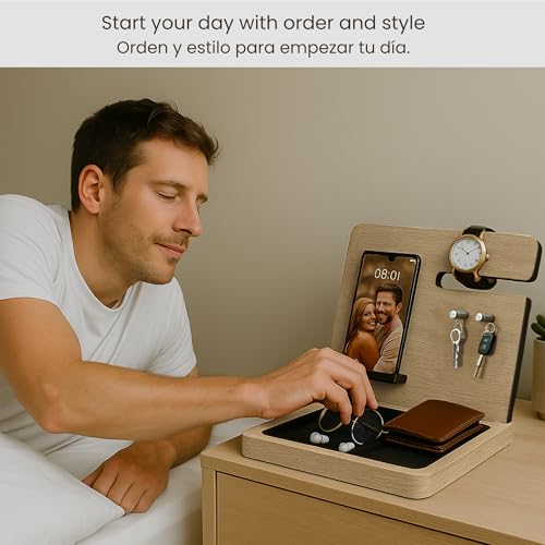 Namore Premium Wood Desk and Nightstand Organizer – Multifunctional Charging Station for Phones & Essentials – A Stylish Solution for Enhanced Workspace Efficiency – Perfect Gift for Men, Dads, & Professionals – Elegant Design with Universal Device Compatibility