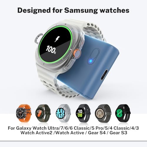 Portable 2-in-1 Watch Charger for Galaxy Watch 7 Ultra – 2000 m Ah High-Capacity Samsung Charger with Keychain for Galaxy Watch Series & Gear S3 – Fast Charging & Enhanced Portability for On-the-Go Power Solutions