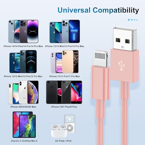 Premium 3-Pack Apple MFi Certified Lightning to USB Charger Cables – 6 FT Durable Fast Charging Cords for i Phone 13/12/11/11 Pro/11 Max/X/XS/XR/XS Max/8/7/6 – Enhanced Performance and Extended Reach for Seamless Device Connectivity