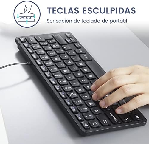 Perixx PERIBOARD-332 Compact Mini USB Keyboard – Sleek White Backlit QWERTY Spanish Layout with Silent X-Type Scissor Keys for Enhanced Typing Comfort – Perfect for Limited Desk Spaces and Effortless Plug-and-Play Setup