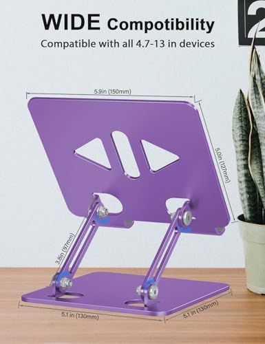 Versatile Adjustable Aluminum Tablet Stand Holder – Foldable and Lightweight Desktop Mount for i Pad Pro 12.9, i Pad Air, Mini, Samsung Galaxy Tabs, and Kindle Fire (4-12 inch) – Enhanced Stability and Comfort for Optimal Viewing Experience in Purple