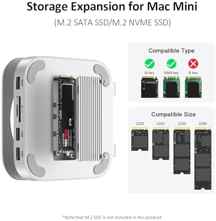 Elevate Your Mac mini Setup with the Akyyajaure 9-in-1 Aluminum Docking Hub – High-Speed M.2 NVMe SSD Enclosure, Lightning-Fast 10 Gbps USB-A2 Ports, Effortless SD/TF Card Readers, and USB 2.0 Connectivity for Unmatched Productivity and Style