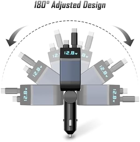 Ultimate 4-in-1 Fast Retractable Car Charger – 84 W Power Booster with Dual Cables (USB-C & Lightning) for i Phone 16/15/14/13/12/11 – Tangle-Free, Compact Design for Effortless Travel Charging Solutions