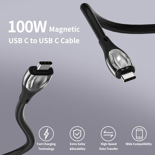 High-Performance 100 W Magnetic USB-C Charging Cable with Right Angle Design | 480 Mbps Data Transfer for Speed & Efficiency | Fast Charging Compatible with All USB-C Devices | Durable & Versatile Charging Solution