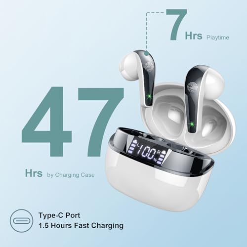 Premium Wireless Earbuds with Bluetooth 5.3 Technology – Immerse Yourself in Hi-Fi Sound and Enjoy 47 Hours of Uninterrupted Playtime with IPX7 Waterproof Protection – Ideal for Music Lovers and Professionals Seeking Superior Clarity, Enhanced Noise-Cancellation, and Real-Time Battery Monitoring with Dual LED Indicators