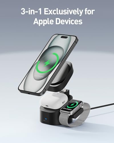 Revolutionize Your Charging Experience with the i WALK 3 in 1 Foldable Wireless Charger Stand – 20 W Fast Charging for i Phone 12-15, Apple Watch 2-9, and Air Pods Pro 2-3 – Lightweight & Travel-Friendly Design for Effortless Portability and Enhanced Device Organization