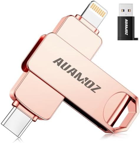 256 GB Rose Gold Flash Drive for i Phone & i Pad – Instant Storage Expansion, Plug & Play USB Memory Stick for Photos, Videos, and Backups – Compatible with Android & PC – Fast Transfer Speeds, No App Required, Ideal for Travel and Seamless Media Playback