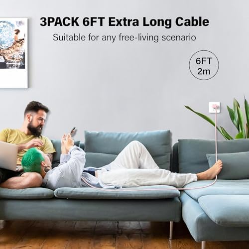 Ultimate Fast Charging i Phone Charger Kit: 3-Pack 6 FT USB-C to Lightning Cables & Compact Wall Charger for i Phone 14/13/12 Pro Max/11/X/XS/XR/Air Pods Pro/i Pad – Stylish Pink, White & Green Options – Efficient Power Solutions for All Apple Devices