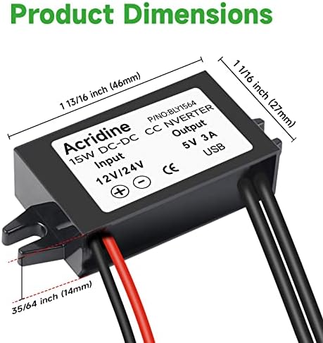 Dual-Pack 12 V/24 V DC to 5 V 3 A USB Female Buck Converter Adapter – Efficient Power Solution for USB Device Charging with Overload Protection and Compact Design for Versatile Applications