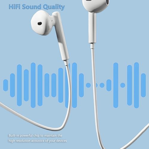 Premium Lightning Connector Earbuds for i Phone – Superior Sound & Hands-Free Calling with In-Line Mic & Volume Control – Officially Certified for i Phone 14/13/12/SE/11/XR/XS/X/7/7 Plus/8/8 Plus – Lightweight Design for Effortless Portability and Audio Management