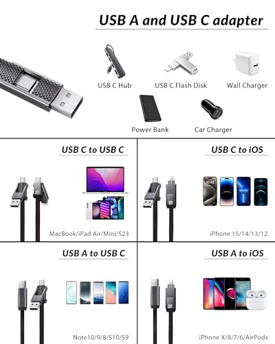 Ultimate 4-in-1 Fast Charging Cable – 5 ft Multi-Device Charger for USB A, USB C & Lightning | 60 W Power & High-Speed Data Transfer | Ideal for i Phone 16/15/14/13 Series & i Pad | Travel-Friendly, Durable, and Versatile Charging Solution