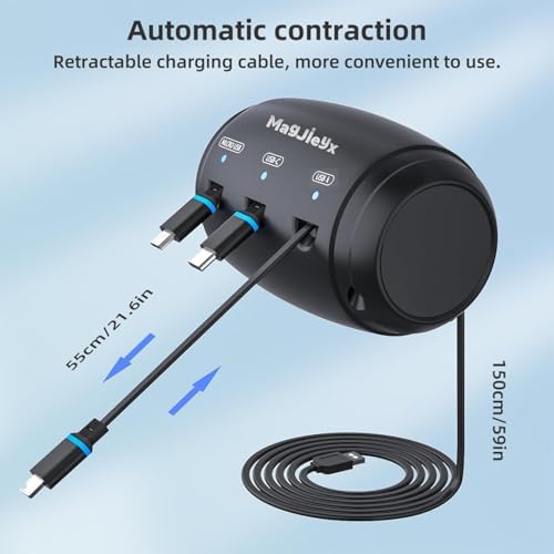 Innovative 3-in-1 Retractable Car Charging Station – Fast Headrest Dock for i Phone 16/15/14, i Pad, Android & Samsung – Ultimate Multi-Device Charger for Rideshare Drivers – Tidy Power Solution for Backseat Passengers – Enhanced Compatibility & Fast Charging Efficiency