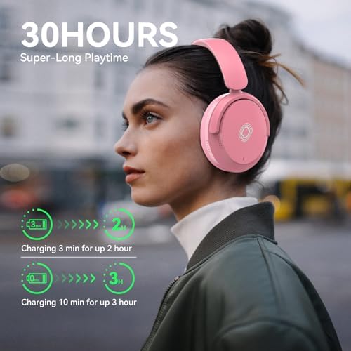 Experience Next-Level Audio with Stylish Pink Wireless Over-Ear Headphones – Premium Noise Cancellation, Hi-Fi Stereo Sound, and 30-Hour Playtime for Unmatched Comfort in Travel and Home Office Use, Featuring Immersive Deep Bass and Foldable Design for Effortless Portability and Extended Listening Pleasure