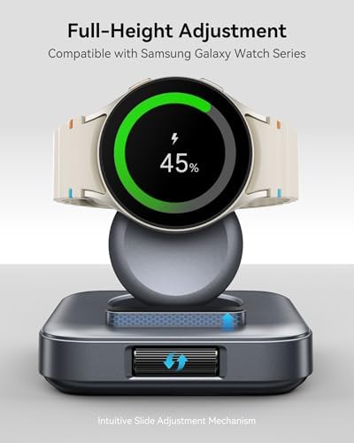 Ultra-Compact Wireless Charger for Samsung Galaxy Watches – 1800 m Ah Power Bank for Series 7, Ultra, 6, 5, 4, 3, Active 2 – Sleek Tech Grey Design for Fast, Cordless Charging Anywhere – Essential Travel Companion for Professionals and Adventurers