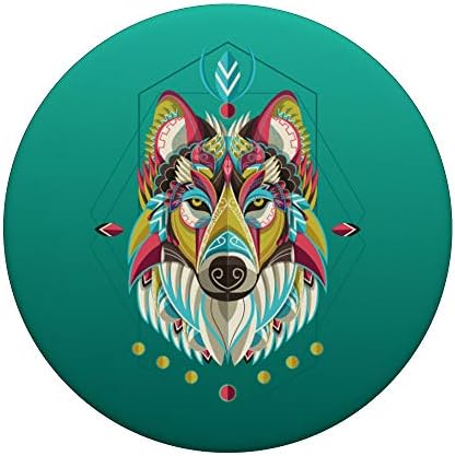 Native American Wolf Geometric Art Pop Socket – Colorful Phone Grip for Enhanced Stability and Personalization – Ideal Gift for Dog Lovers and Outdoor Adventurers – Universally Compatible with Smartphones and Tablets – Ergonomically Designed for One-Handed Convenience and Secure Usage
