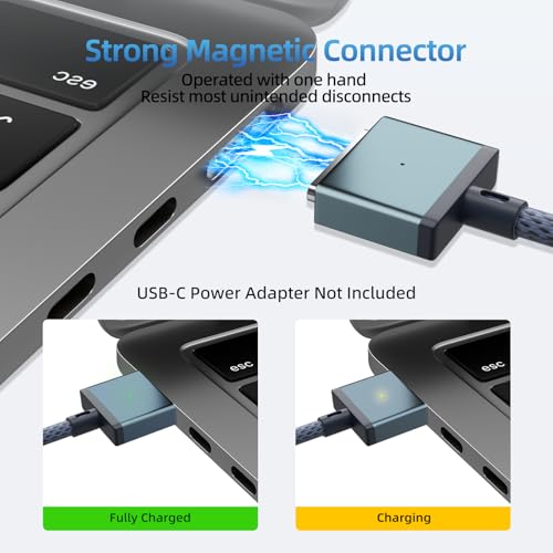 140 W USB-C Magnetic Charger Cable (2 M/6.6 ft) for M4 Mac Book Air & Pro – Fast Charging Solution with Enhanced Safety and Compatibility for Models 2021-2025, Blue – Durable Design for Home & Office Use
