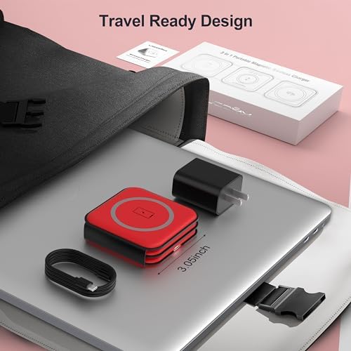 UCOMX Foldable 3-in-1 Wireless Charging Station: Ultimate Travel Charger for i Phone 12-16 Pro Max, Apple Watch Series 3-Ultra, and Air Pods Pro – Rapid Nano Technology for Fast, Safe Charging & Clutter-Free Convenience