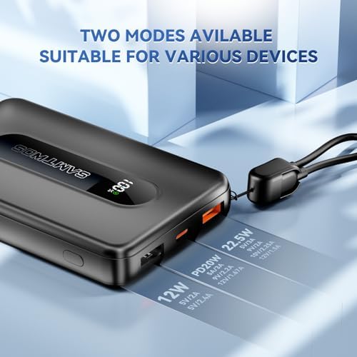 Ultimate 10,000 m Ah Portable Charger with Built-in USB-C Cable – Fast Charging Power Bank for Heated Vests, Jackets, and Outdoor Gear – Essential Battery Pack for i Phone, i Pad, and Android – Compact and Durable Design with Lanyard for On-the-Go Convenience