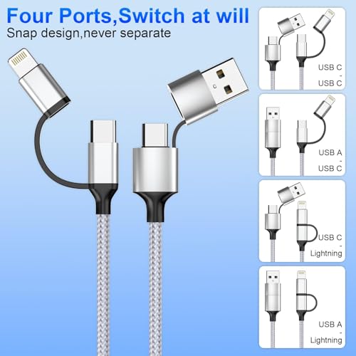 Ultimate 20 FT 4-in-1 i Phone Charger Cable – MFi Certified Lightning Fast Charging for i Phone 16/15/14/13/12 & Android Devices, 60 W USB C Power Delivery, Durable Tangle-Free Design for Enhanced Compatibility & Convenience