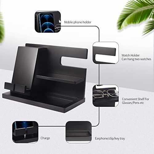 Gifts for Men Wood Phone Docking Station,Nightstand Organizer Desk Accessories,Key Holder Watch Organizer,Gift for Dad Birthday,Mens Gift in Anniversary Christmas Easter Halloween,Black – Enhanced Compatibility and Speed