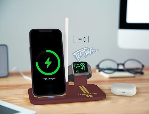 SOAR NCAA 4-in-1 Wireless Charging Docking Station: Rapid Charge Solution for i Phone, Apple Watch, Air Pods & Apple Pencil – Official NCAA Design for Ultimate Fan Experience and Device Compatibility