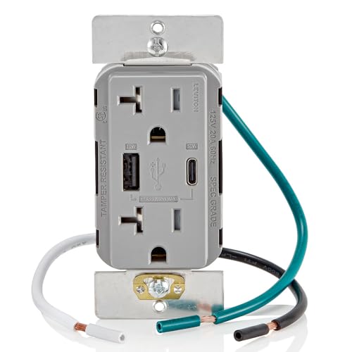 Leviton 60 W In-Wall USB Charger with Dual Type A/Type-C Ports and 20 A Tamper-Resistant Outlet – Fast Charging for Smartphones, Tablets, and Laptops – Modern Light Almond Finish, Ideal for Home and Office Efficiency – Safe, Stylish Power Solution for Tech Enthusiasts