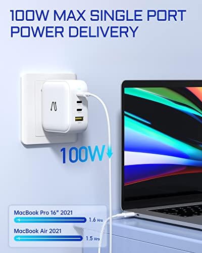 Ultra-Fast 100 W Ga N Wall Charger – 4-Port USB-C Power Adapter for Simultaneous Device Charging, Compact and Foldable Design, Compatible with Mac Book Pro, i Pad Pro, i Phone 14, Galaxy S9, and More – Efficient Power Solution for Home and Travel