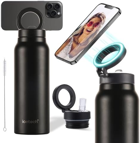 Maximize Your Hydration with the iontech 32 oz Insulated Water Bottle Featuring Mag Safe Compatibility – Innovative Stainless Steel Flask with Magnetic Phone Tripod Mount for Effortless Access During Gym, Sports, Travel, and Daily Commutes – Keeps Beverages Hot for 12 Hours and Cold for 24 Hours in Striking Blue – Ultimate Convenience for Active Lifestyles