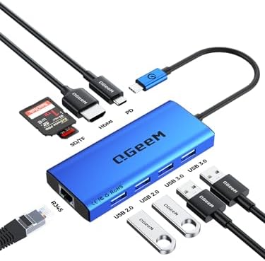 Unlock Seamless Connectivity with the QGee M 9-in-1 USB C Hub – The Ultimate Multi-Port Adapter for High-Speed Data Transfer, 4 K HDMI Output, and 100 W Power Delivery – Perfectly Compatible with Mac Book Pro, Air, i Pad, Dell, HP, Lenovo, and Chromebook – Compact, Stylish Blue Design for On-the-Go Professionals and Creatives