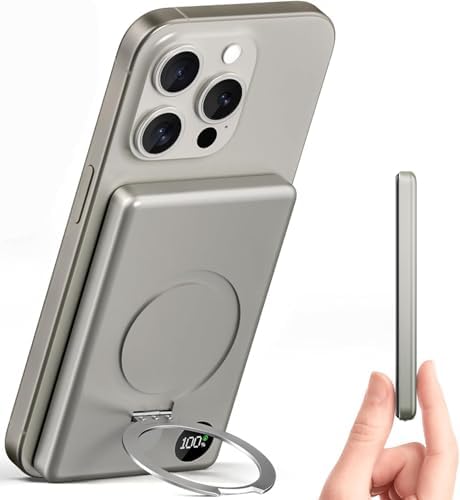 Kuulaa 10000 m Ah Magnetic Power Bank with LED Display – PD 20 W Fast Charging, Ultra-Slim Portable Charger for i Phone 16/15/14/13/12 – Mag Safe Wireless Battery Pack with Built-in Stand for Enhanced Mobility and Convenience